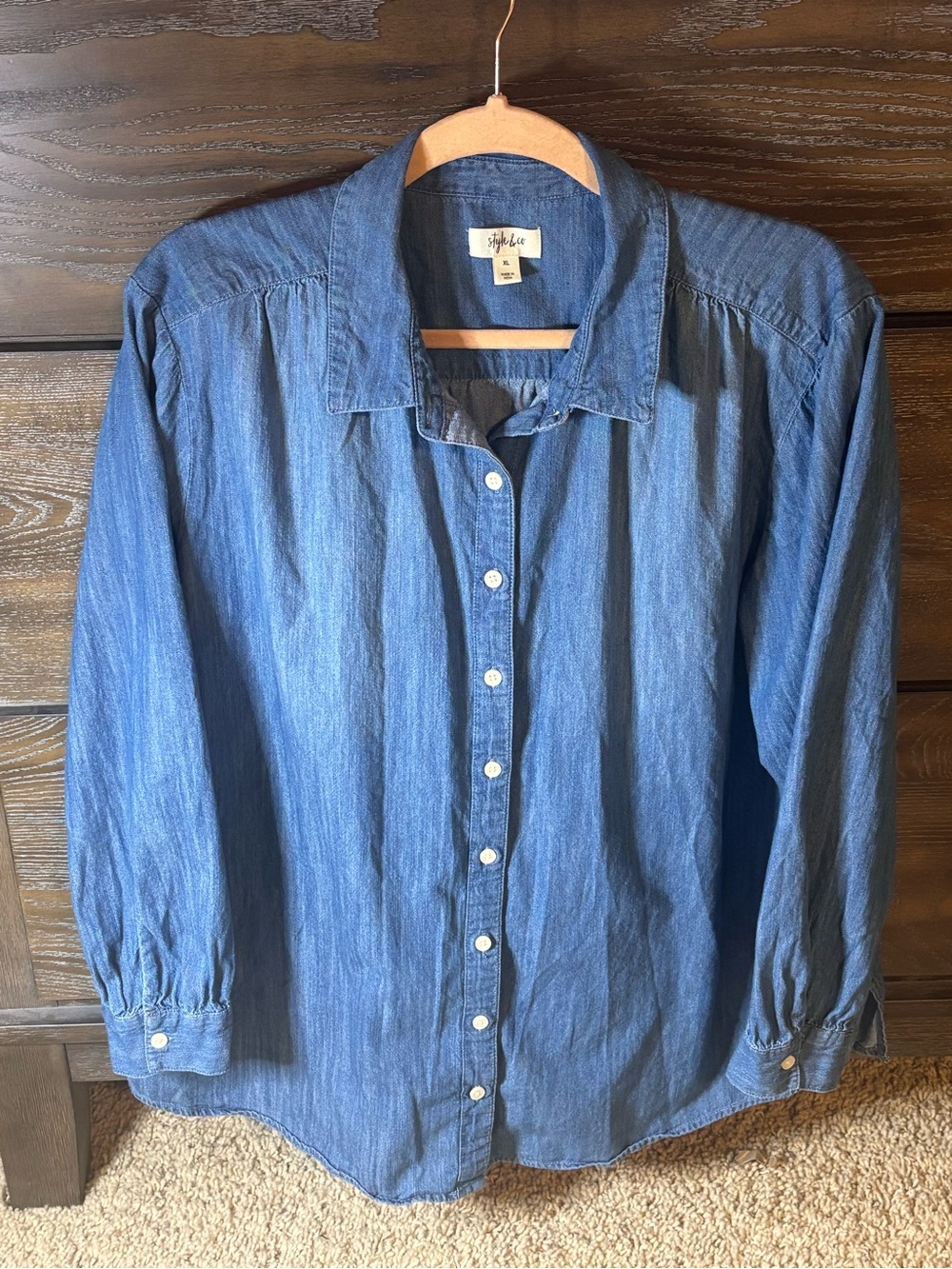Style & Co. Blue Denim-Look Button Down Shirt